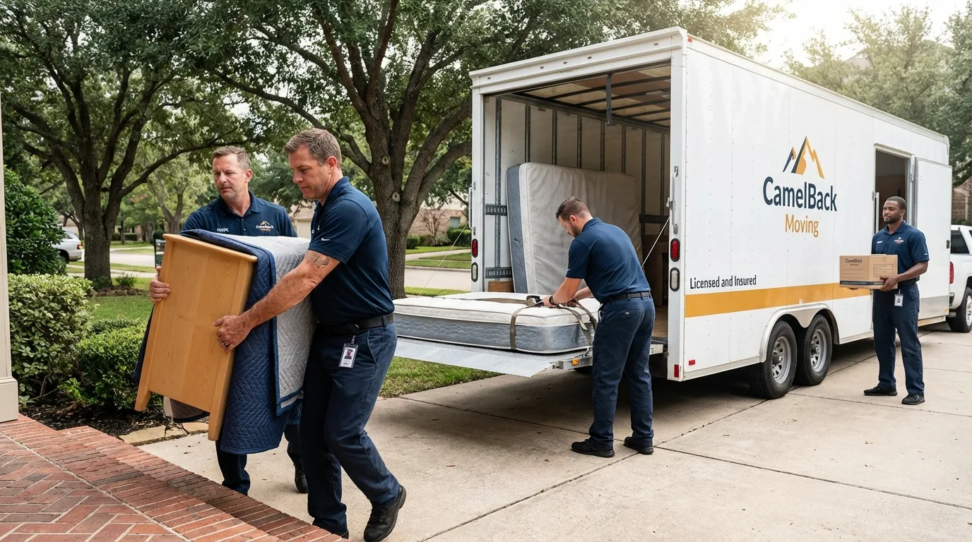 Crew loading residential truck for cross-state move from Piru, CA