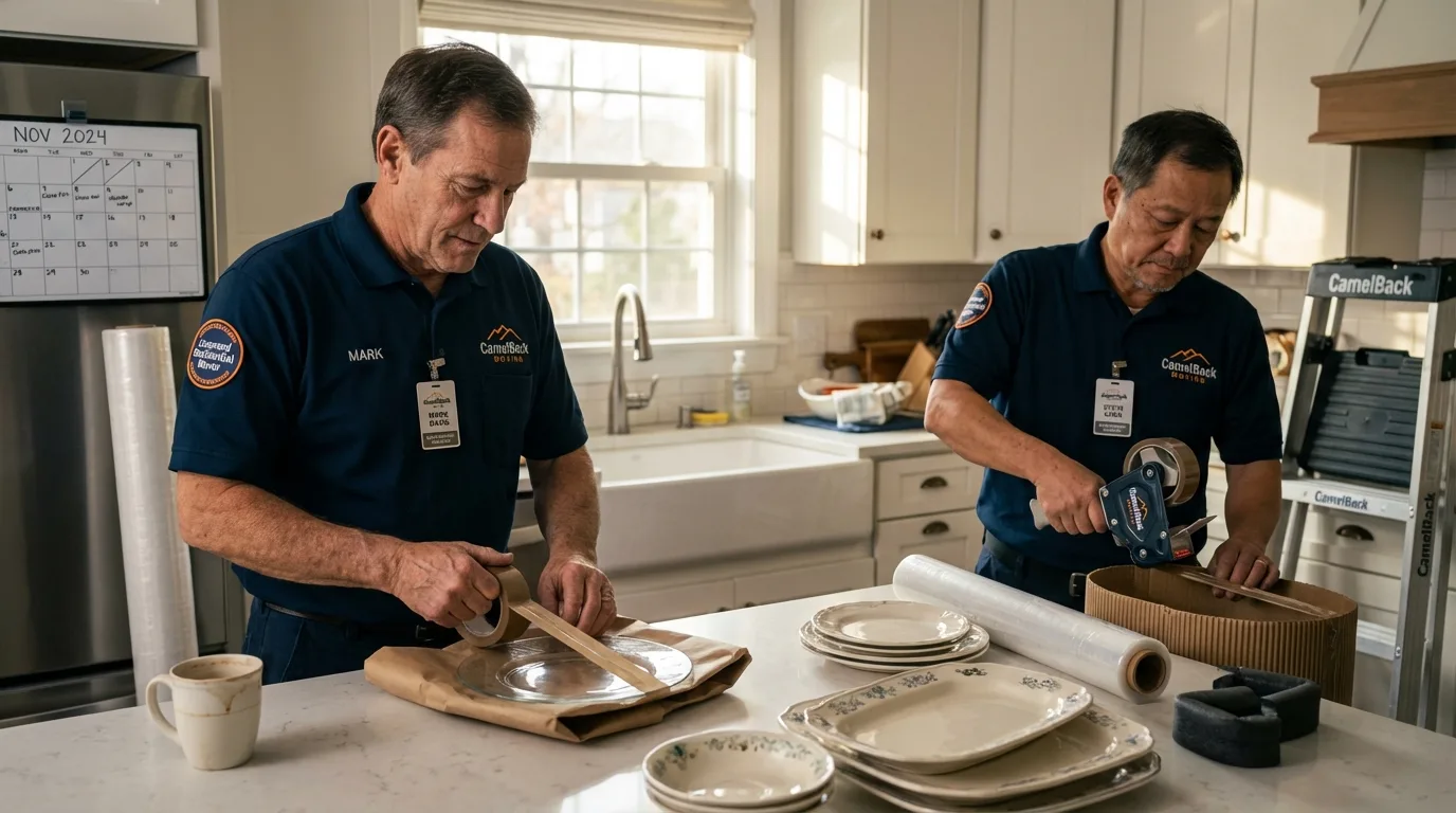 Professional crew packing kitchen dishware in Piru, CA